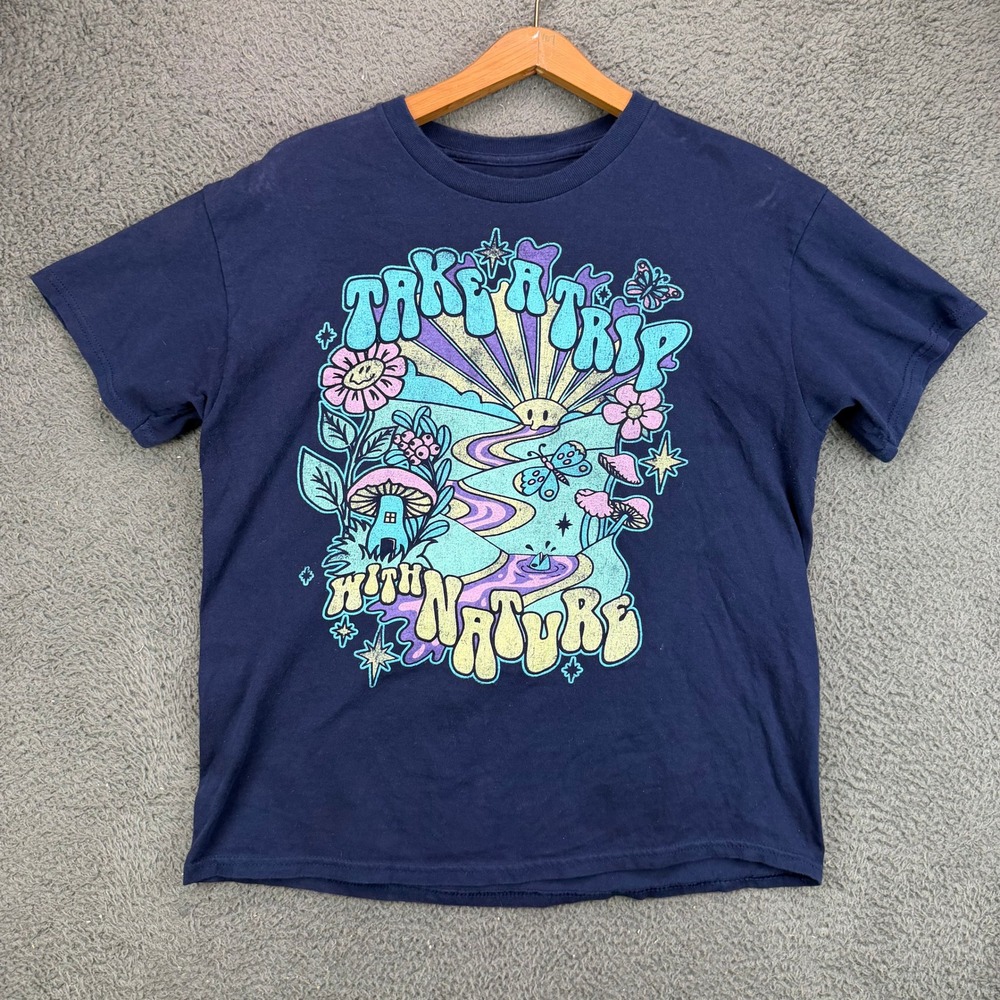 DXM Take A Trip With Nature Mushroom Graphic Tee Navy Blue Large